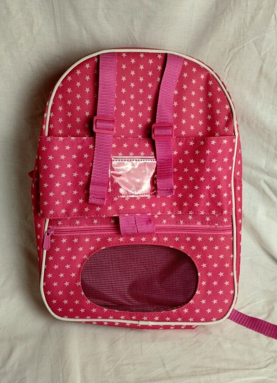 Badger Basket Doll Travel Backpack with Plush Friend Compartment - Pink/Star
